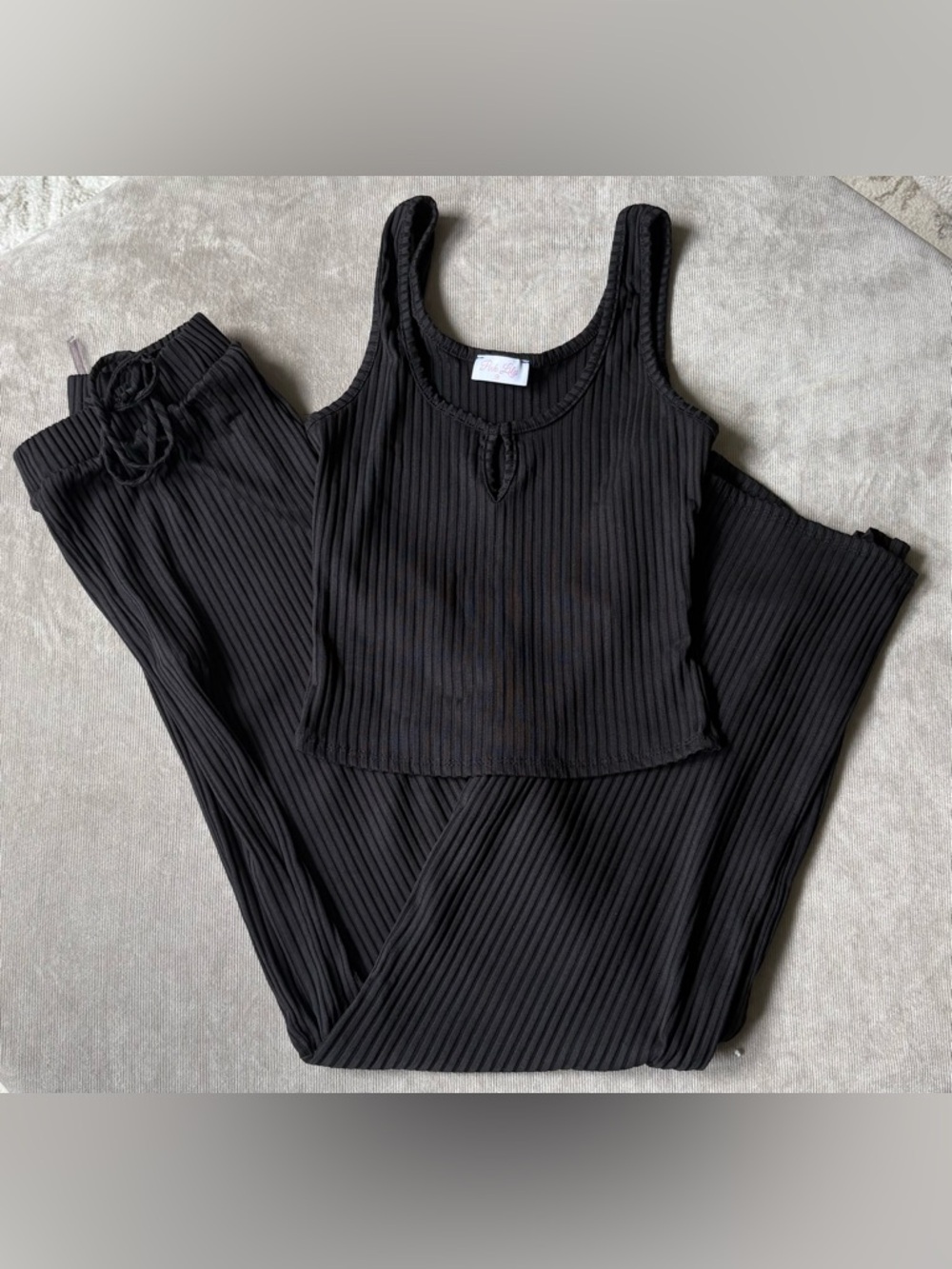 Pink Lily Black Ribbed Knit Tank Set